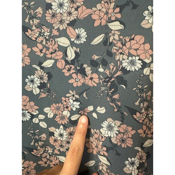 LOFT XS Petite Gray & Pink Floral Ruffle Sleeveless Dress - V-Neck Mini Sundress - Picture 7 of 9